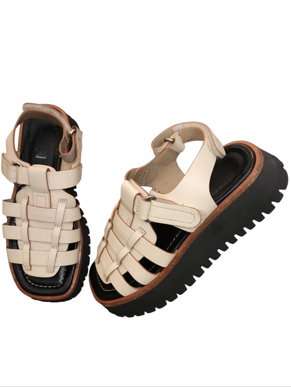 Labucq Boomer Cream Leather Platform Fisherman Sandals Size 36 Made In Italy